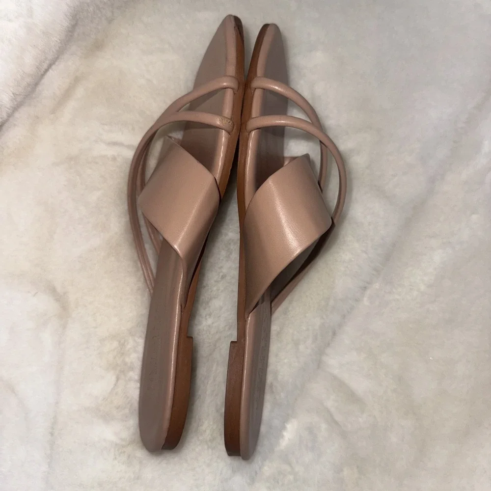 JMGXY Square Toe Basic Minimalist Old Money Classy Strappy Flat Nude Sandals 8